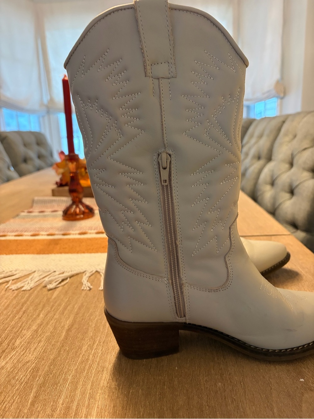 Steve Madden Cream Lace-Up Western Zip Mid-Calf Boot